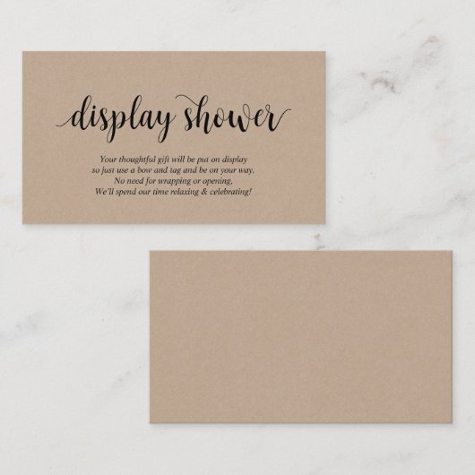 Modern Rustic Kraft, zwart script, display Shower Informatiekaartje (Voorkant / Achterkant)