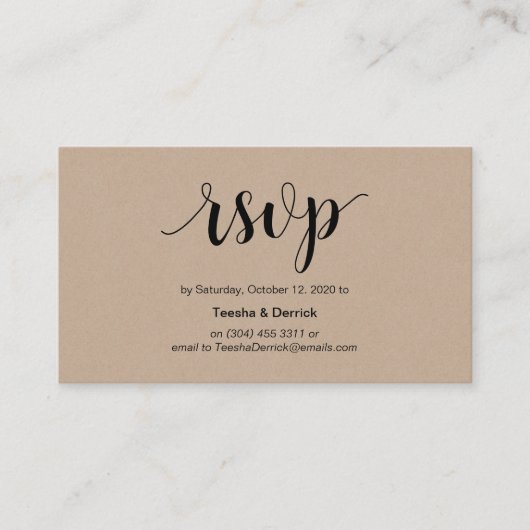 Modern Rustic, Kraft, zwart Script, online RSVP Informatiekaartje (Voorkant)