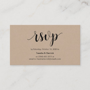 Modern Rustic, Kraft, zwart Script, online RSVP Informatiekaartje