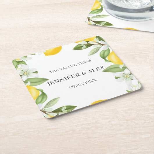 Modern Rustic Lemons Custom Boho Gifts Wedding Kartonnen Onderzetters (Schuin)