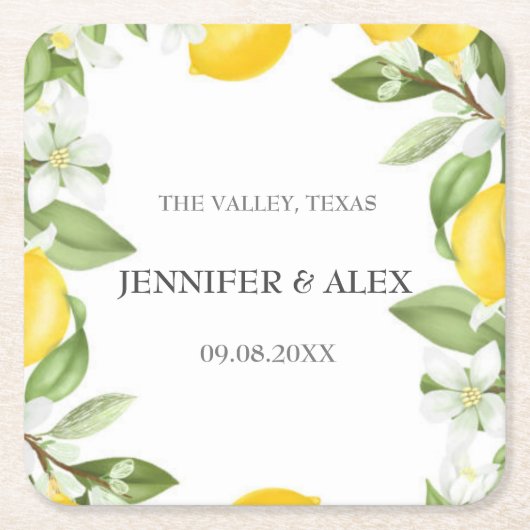 Modern Rustic Lemons Custom Boho Gifts Wedding Kartonnen Onderzetters (Voorkant)