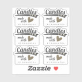 Modern Rustic Made with Love Brown Heart Candles Sticker (Vel)
