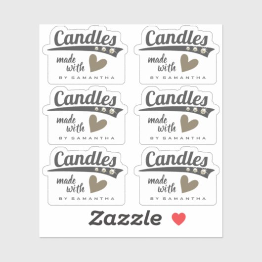 Modern Rustic Made with Love Brown Heart Candles Sticker (Vel)