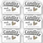 Modern Rustic Made with Love Brown Heart Candles Sticker (Voorkant)