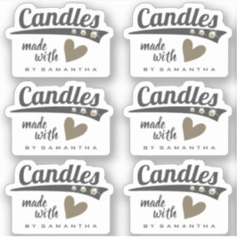 Modern Rustic Made with Love Brown Heart Candles Sticker