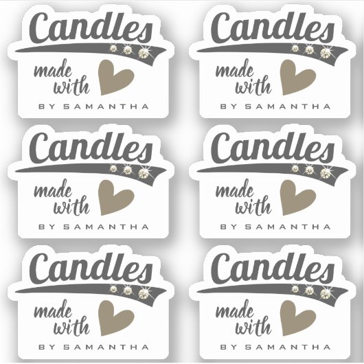 Modern Rustic Made with Love Brown Heart Candles Sticker (Voorkant)