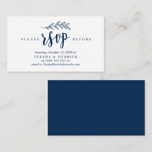 Modern Rustic, marineblauw, bruiloft Party RSVP Informatiekaartje (Voorkant / Achterkant)
