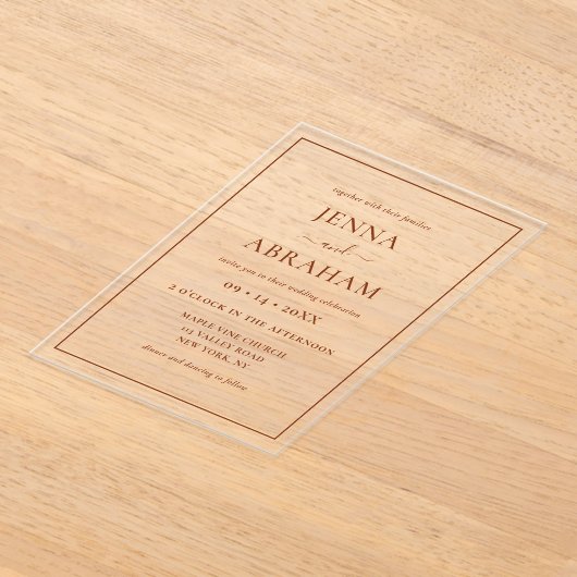 Modern Rustic Minimal Elegant  Acryl Uitnodigingen (Laagn)