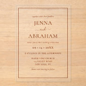 Modern Rustic Minimal Elegant  Acryl Uitnodigingen (Voorkant)