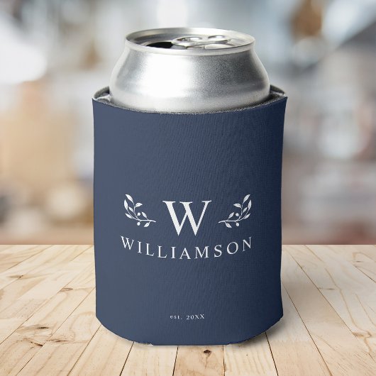 Modern Rustic Monogram Aangepaste naam Blauw Blikjeskoeler