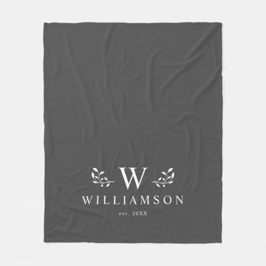 Modern Rustic Monogram Aangepaste naam Grijs Fleece Deken (Voorkant)