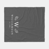 Modern Rustic Monogram Aangepaste naam Grijs Fleece Deken (Voorkant (Horizontaal))