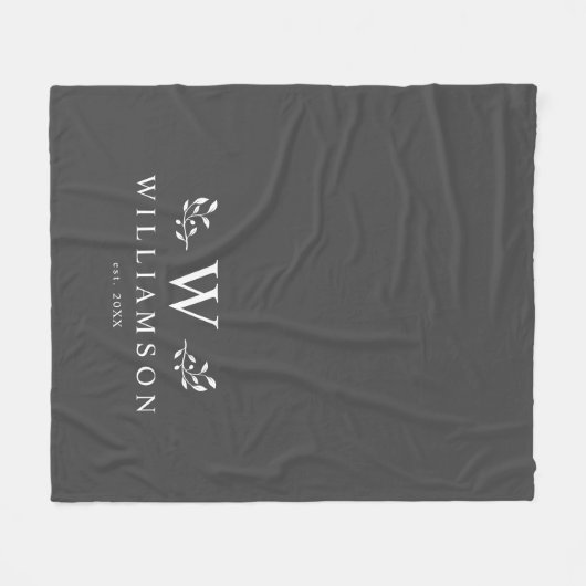 Modern Rustic Monogram Aangepaste naam Grijs Fleece Deken (Voorkant (Horizontaal))