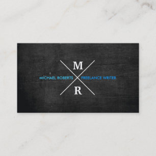 MODERN RUSTIC MONOGRAM Blue Text & Black Wood Visitekaartje