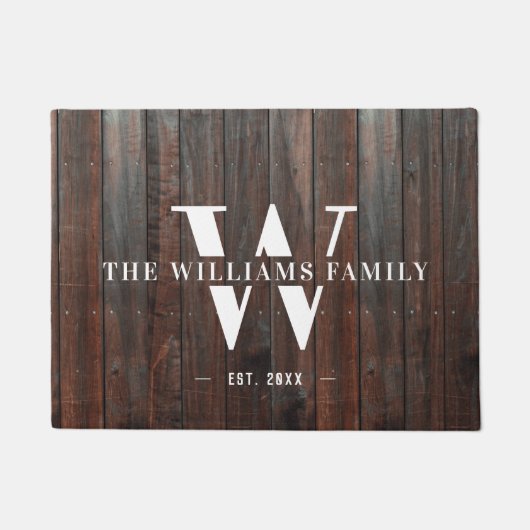Modern Rustic Monogram Familienaam Hout Deurmat (Voorkant)