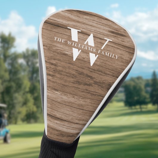 Modern Rustic Monogram Familienaam  Hout Golfheadcover