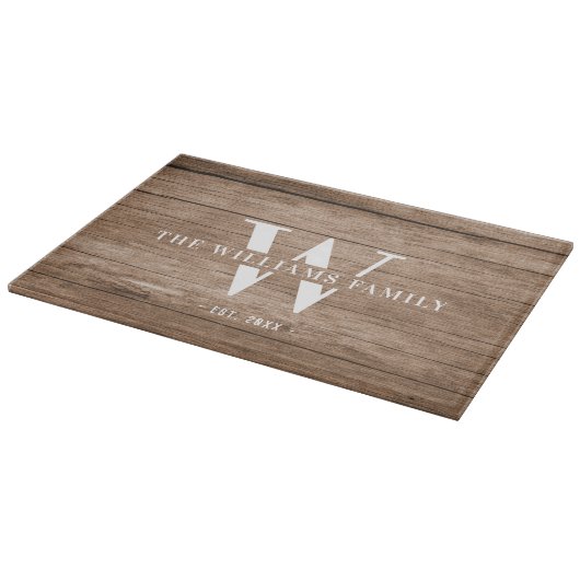 Modern Rustic Monogram Familienaam Hout Snijplank (Hoek)