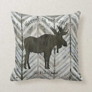 Modern Rustic Moose Lodge Cabin Herringbone Family Kussen