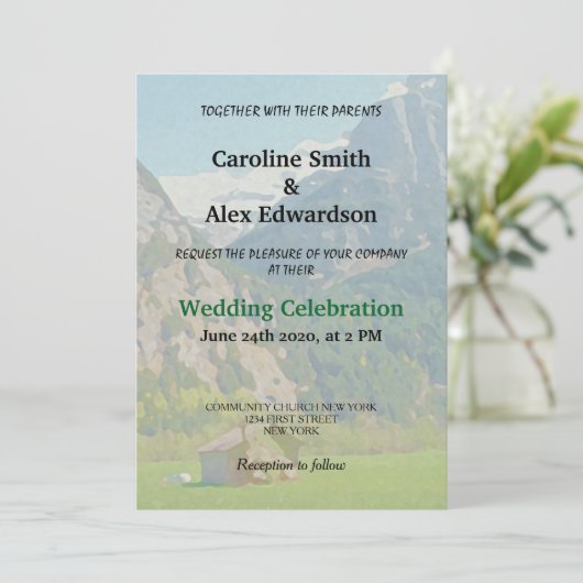 Modern Rustic  Mountain Wedding Kaart (Staand voorkant)