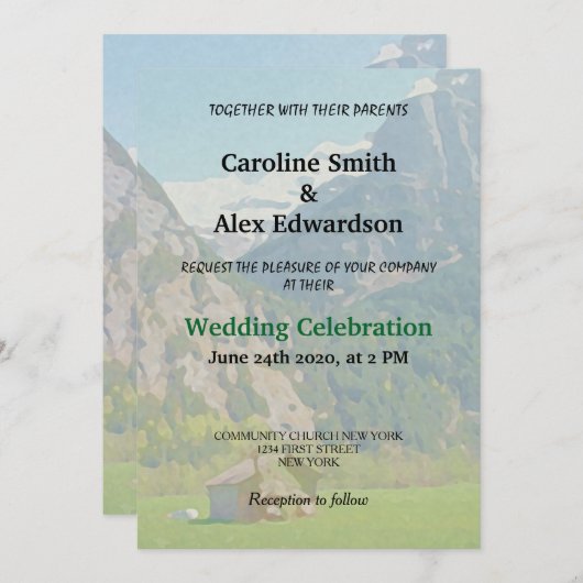 Modern Rustic Mountain Wedding Kaart (Voorkant / Achterkant)