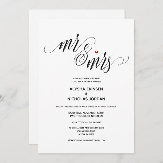 Modern Rustic Mr. en Mrs Wedding Kaart (Voorkant / Achterkant)