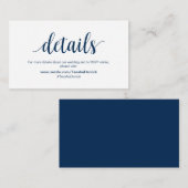 Modern Rustic, Navy Blue, bruiloft Details, RSVP Informatiekaartje (Voorkant / Achterkant)