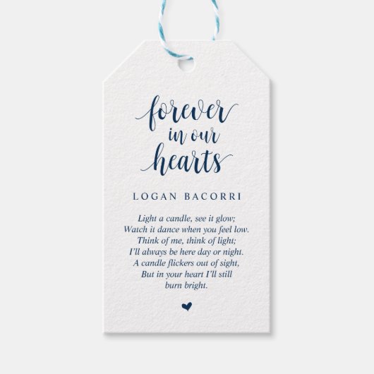 Modern Rustic Navy Blue, Funeral Memorial Service Cadeaulabel (Voorkant)