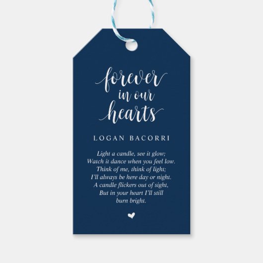 Modern Rustic Navy Blue, Funeral Memorial Service Cadeaulabel (Voorkant)