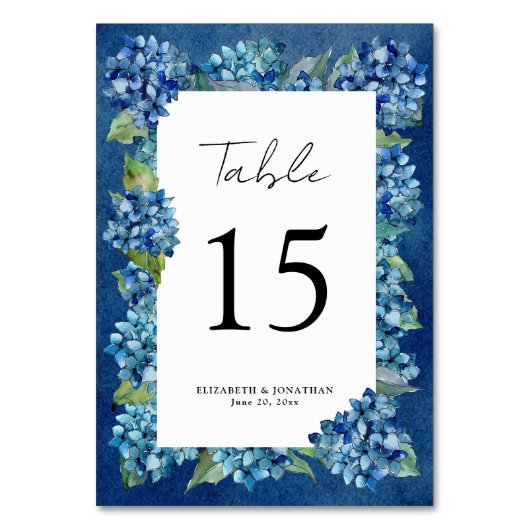 Modern Rustic Navy Blue Hydrangeas Striped Wedding Kaart (Voorkant)