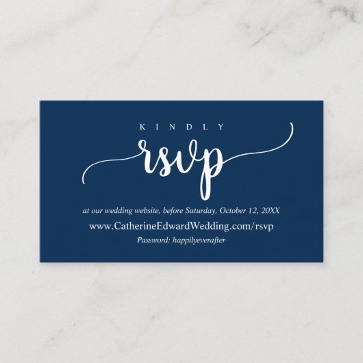 Modern Rustic, Navy Blue, online RSVP-website Encl Informatiekaartje (Voorkant)