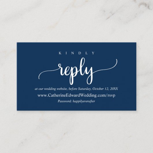 Modern Rustic, Navy Blue, online RSVP-website Encl Informatiekaartje (Voorkant)