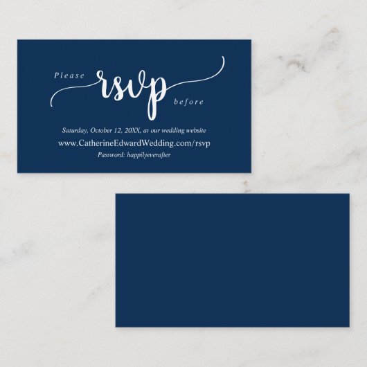 Modern Rustic, Navy Blue, online RSVP-website Encl Informatiekaartje (Voorkant / Achterkant)