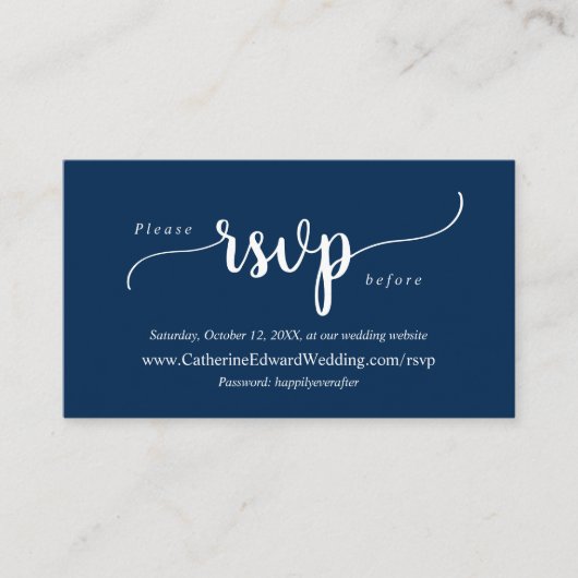 Modern Rustic, Navy Blue, online RSVP-website Encl Informatiekaartje (Voorkant)