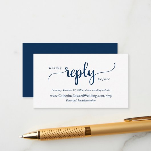 Modern Rustic, Navy Blue, online RSVP-website Informatiekaartje (Voorkant / Achterkant in situ)