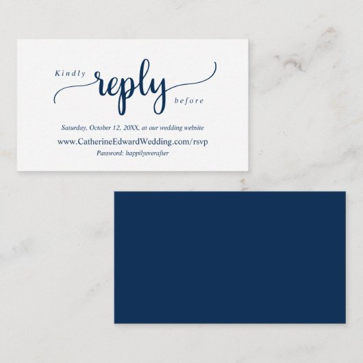 Modern Rustic, Navy Blue, online RSVP-website Informatiekaartje (Voorkant / Achterkant)