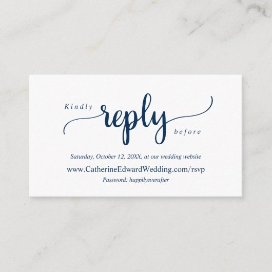 Modern Rustic, Navy Blue, online RSVP-website Informatiekaartje (Voorkant)