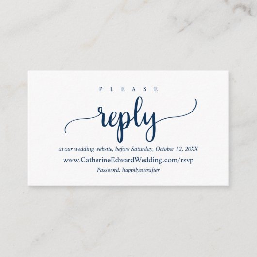 Modern Rustic, Navy Blue, online RSVP-website Informatiekaartje (Voorkant)