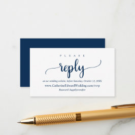Modern Rustic, Navy Blue, online RSVP-website Informatiekaartje