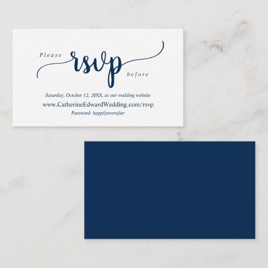 Modern Rustic, Navy Blue, online RSVP-website Informatiekaartje (Voorkant / Achterkant)