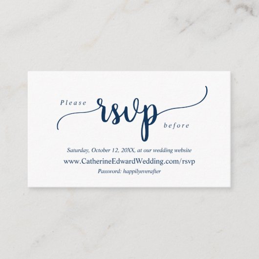 Modern Rustic, Navy Blue, online RSVP-website Informatiekaartje (Voorkant)