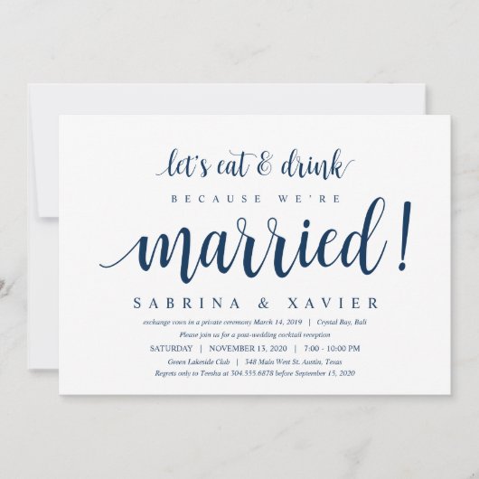 Modern Rustic, Navy Blue Schrift, Trouwen in Intim Kaart (Voorkant)