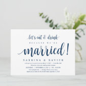 Modern Rustic, Navy Blue Schrift, Trouwen in Intim Kaart (Staand voorkant)