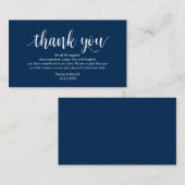 Modern Rustic Navy Blue Script, bruiloft Dank je Informatiekaartje (Voorkant / Achterkant)