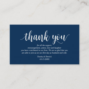 Modern Rustic Navy Blue Script, bruiloft Dank je Informatiekaartje