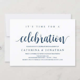 Modern Rustic, Navy Blue script, Engagement Party Kaart