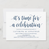 Modern Rustic, Navy Blue script, Engagement Party Kaart (Voorkant)