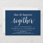 Modern Rustic, Navy Blue script, Engagement Party Kaart (Voorkant)