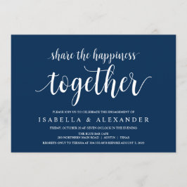 Modern Rustic, Navy Blue script, Engagement Party Kaart