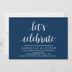 Modern Rustic, Navy Blue script, Engagement Party Kaart