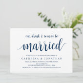 Modern Rustic, Navy Blue script, Engagement Party Kaart (Staand voorkant)